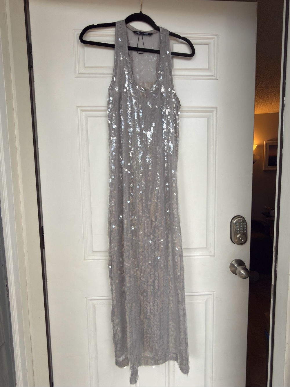 Zara Silver Sequin Scoop Neck Tank Top